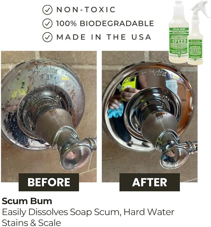 Speed Cleaning Scum Bum Hard Water Remover, Bathroom & Tile Cleaner, Non-Toxic, Biodegradable, Commercial Strength, 16 oz Ready to Use | Cleaning Supplies, Toilet Bowl Cleaners, Shower & Tub Cleaner, Tile Cleaner, Biodegradable, Commercial Strength - 1...