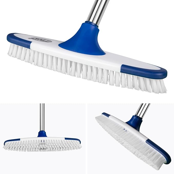 Floor Scrub Brush with Long Handle - 53" Deck & Grout Cleaner Brush Set for Tile, Marble, Stone, Bathroom, Patio, Garage, Deck & Floor Cleaning