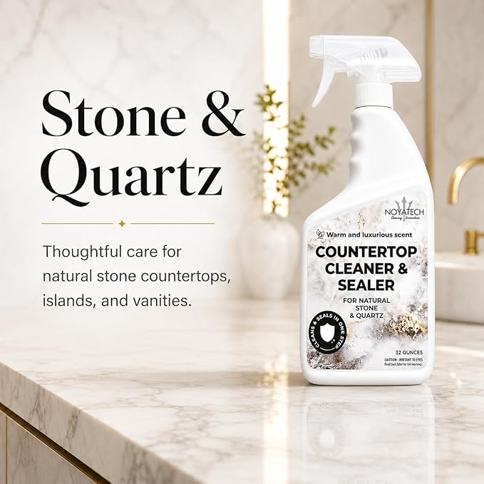 NOYATECH Countertop Cleaner & Sealer – Streak-Free Spray for Granite, Marble & Quartz | Cleans & Protects in One Step | Non-Toxic, No Film