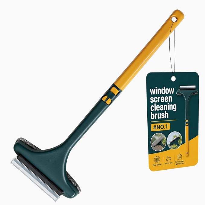 Window Mesh Screen Cleaner Brush 2 in 1 Double Sided Cleaning Tool Kit Outdoor Squeegee Washer for Glass Scrubber Multifunctional Wet & Dry Long Limpiador De Ventanas De Vidrio Scraper