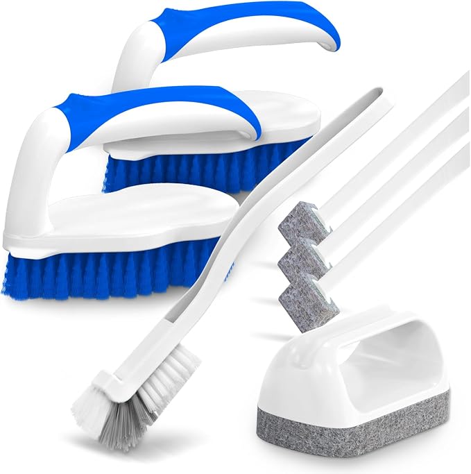 Holikme 7 Pack Cleaning Brush Scrub Brush Kitchen Brush for Floor,Blue | Deep Cleaning Brush Set, Scrub Pads with Scraper Tip for Pool Walls, Bathroom, Grout, Floor, Bike, Tub, Shower