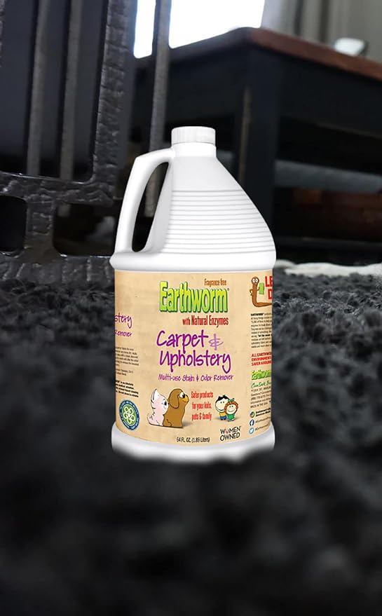 Earthworm Carpet & Upholstery Cleaner Multi-Use Stain & Odor Remover - Natural Enzymes, Safer for Family, Environmentally Responsible - 64 oz