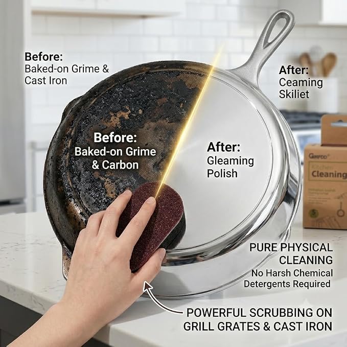 Heavy Duty Carborundum Sponges for Kitchen (5-Pack) - Premium Emery Cleaning Eraser Sponge & Non-Scratch Imitation Loofah Scrubber, Tough Stain & Rust Remover for Pot Bottoms, Cast Iron, Sinks