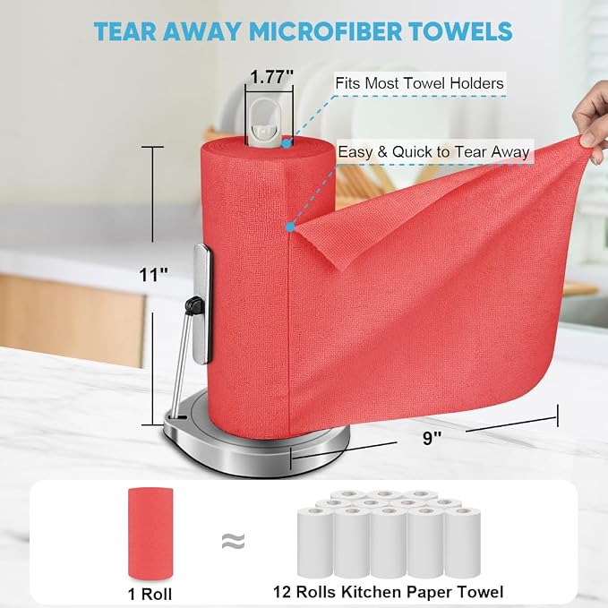 AIDEA Microfiber Cleaning Cloth-330 Sheets 6 Roll, Red Shop Rags 11×9" | Reusable Paper Towels, Car Cleaning Towels, Shop Towels Cleaning Rags for Automotive, Mechanic, Workshops, House