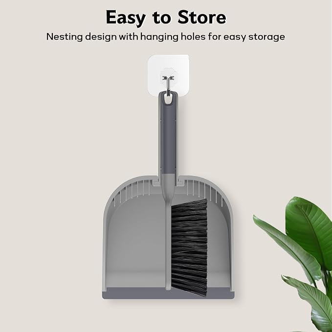 SetSail Small Dustpan and Brush Set with Teeth for Pets Care，Grey | Nesting Snap-On Handheld Broom and Dust Pan Portable Broom and Dustpan Set Suitable for Desktop, Sofa, Camping