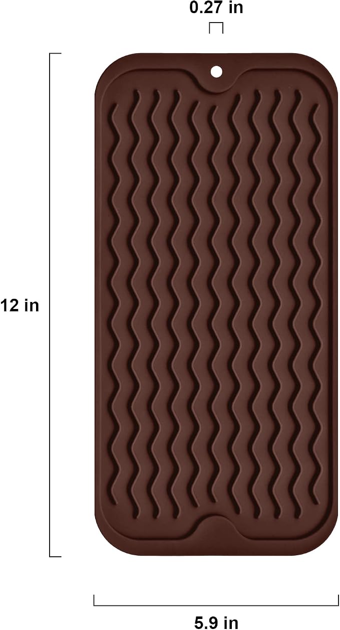 Silicone Dish Drying Mat, Non-Slip Easy Clean Sink Mat Large Heat-resistant Dish Drainer Mat for Kitchen Counter, Sink, Refrigerator or Drawer liner (12" x 6", COFFEE)