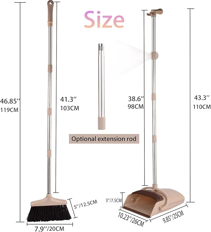 Upgraded Broom and Dustpan Set with Long Handle Standing Broom with Dustpan Combo for Home Kitchen Room and Offices