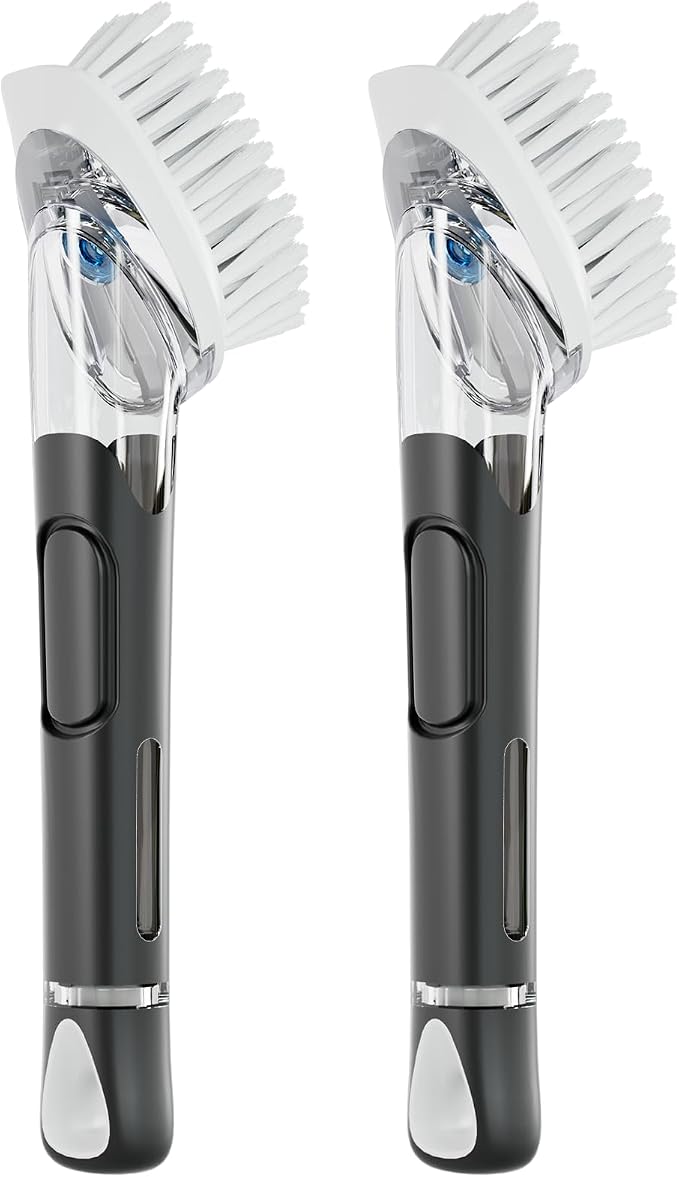 RIMAY Soap Dispensing Dish Brush, Dish Scrubber with Soap Dispenser, Dish Soap Brush, Dish Wand with Soap Dispenser Kitchen Brush for Dishes, Pans, Sink, Pots（2 Pack）