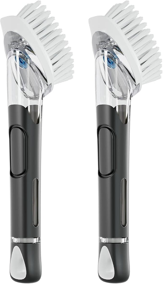 RIMAY Soap Dispensing Dish Brush, Dish Scrubber with Soap Dispenser, Dish Soap Brush, Dish Wand with Soap Dispenser Kitchen Brush for Dishes, Pans, Sink, Pots（2 Pack）
