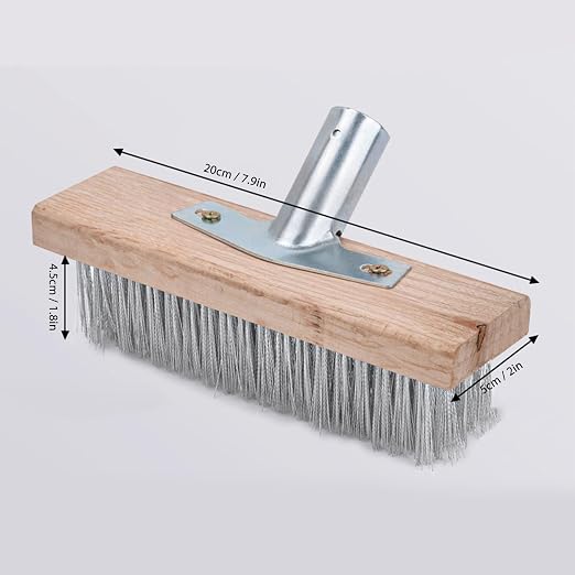 Stainless Steel Wire Deck Scrub Brush, 20cm Rough Sur face Scrub Brush Heavy Duty Floor Scrubber Broom for Driveways Steps Patios Decks Tiles