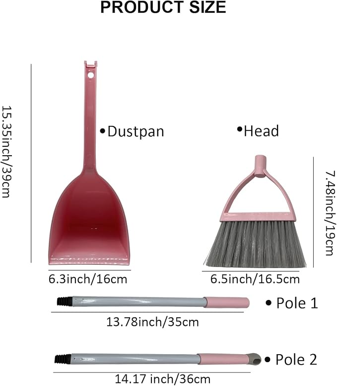 Kids Broom and Dustpan Set-Mini Dustpan and Broom for Children Housekeeping Pretend Play Cleaning Tools Set (Pink)