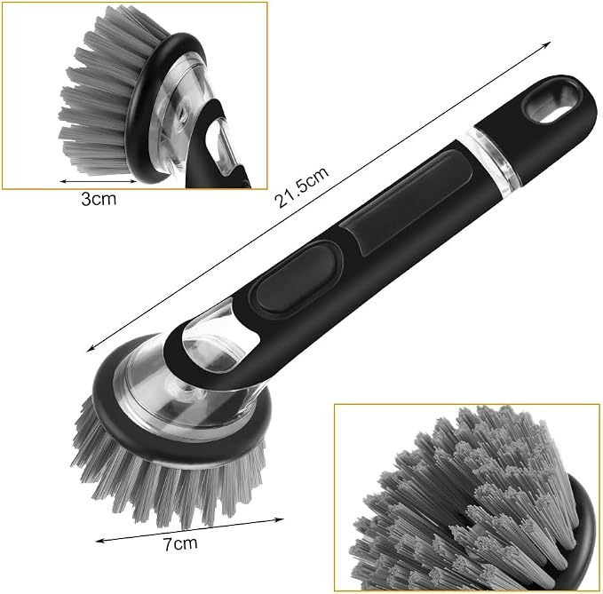 AUAUY Dish Brush with Soap Dispenser, Advanced Soap Control Dishwashing Brush, Dish Scrub Brushes with Handle, Kitchen Scrubbers for Dishes, Pan, Pot, Sink Cleaning Brushes