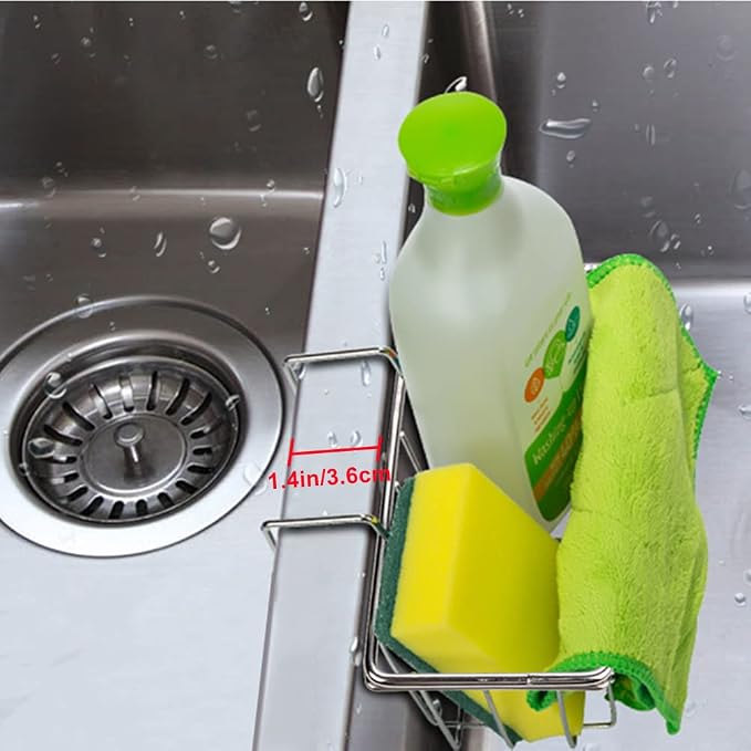 Kitchen Sponge Holder - JIANYI Stainless Steel Holder, Kitchen Sink Caddy, Dishwashing Liquid Drainer Rack - Sink Organizer for Sponge Brush Soap Towel and Sink Supplies