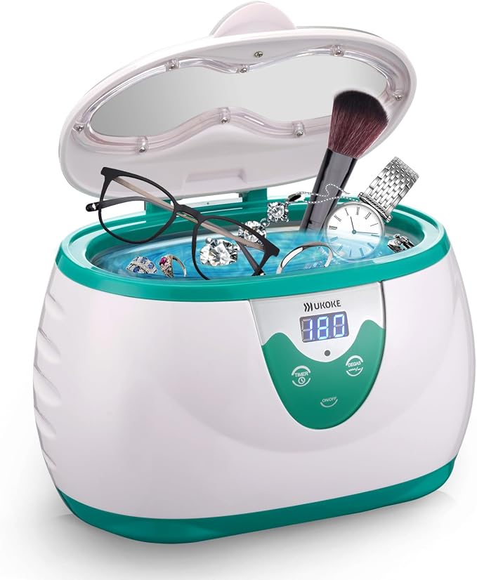 Ukoke UUC06G Ultrasonic Cleaner, Professional Jewelry Cleaner for Eyeglasses, Rings and Watches, 42kHz Portable Sonic Cleaner with 600ml Capacity Stainless Steel Tank