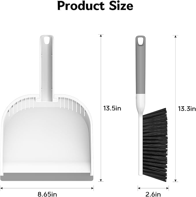 SetSail Small Dustpan and Brush Set with Teeth for Pet Hair Cleaning,White | Nesting Snap-On Handheld Broom and Dust Pan Portable Broom and Dustpan Set Suitable for Desktop,Sofa, Camping