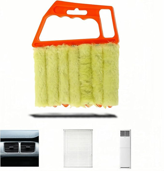 Blind Cleaner Brush with Detachable Microfiber Sleeves, Ergonomic Handle, 7-Finger Duster for Blinds, Air Vents, Car Vents, 5.31 x 6.3 Inch