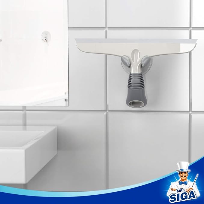 MR.SIGA Silicone Squeegee for Shower Doors, 25 cm/10 inch, White & Gray | Shower squeegee for glass doors, streak free squeegee for windows, showers and glass surfaces, includes suction hook