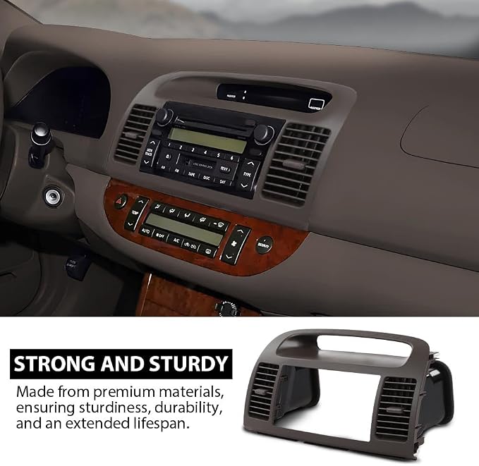 G-PLUS Center Dash Trim Radio Bezel w/Ac Air Vents Compatible with Toyota Camry 2002-2006 Dashboard Radio Panel (Brown ABS Plastic)