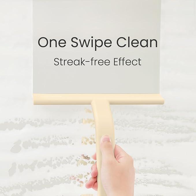 dancemoon JustHang Shower Squeegee with Built-in Hook, 10'' Sand Beige | Award-Winning Design, All-One-Piece Soft-Touch Silicone, for Glass Door, Bathroom, Window, Mirror, Tile Wall, Car
