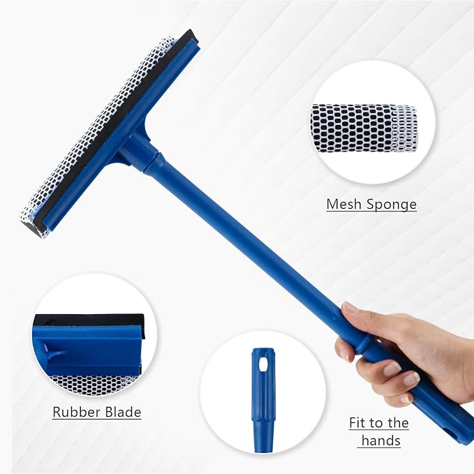 15.9" Window Squeegee for Car,2 in 1 Squeegee Window Cleaner with Long Stainless Steel Handle,Sponge Car Window Squeegee for Gas Station, Glass,Shower (Plastic Pole)