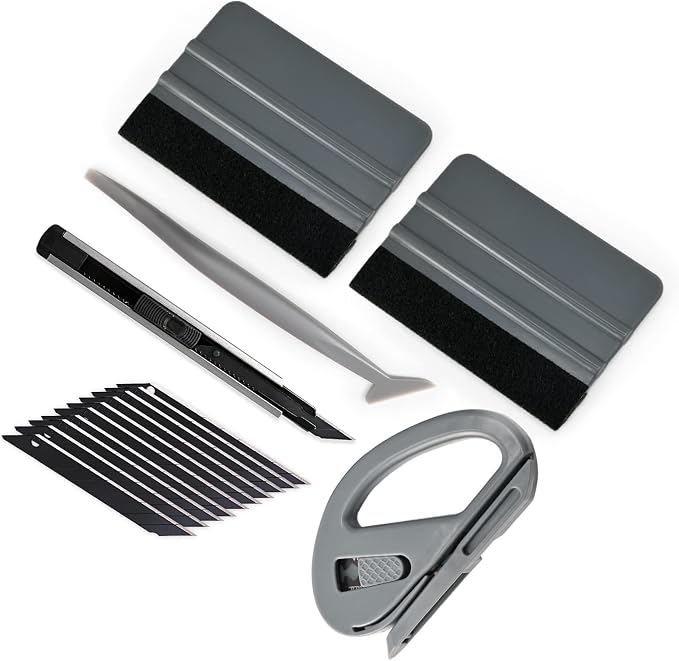 Gomake Vehicle Vinyl Wrap Window Tint Film Tool Kit Include 4 Inch Felt Squeegee, Retractable 9mm Utility Knife and Blades, Zippy Vinyl Cutter and Mini Go Corner Squeegee for Car Wrapping
