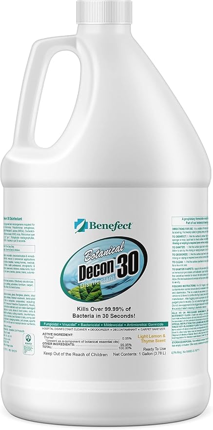Benefect Botanical Decon 30 Disinfectant Cleaner - All Natural Formula for Effective Cleaning Power - Ideal for Restoration Jobs & Water Damage - 20476 - 1 Gallon