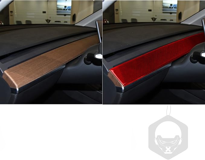 Red Real Carbon Fiber Trim for Tesla Accessories | for Model 3 2017-2022 / Model Y 2020-2024 Dashboard Instrument Panel Sticker Interior Thick Overlay Decal
