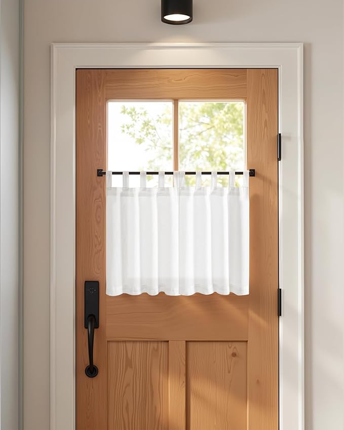 jinchan Linen Tier Curtains, Tab Top, 26x24, 2 Panels, Beige White | Light filtering, linen blend, farmhouse style, rustic decor, cafe curtain, kitchen, bathroom, laundry room, RV, small windows