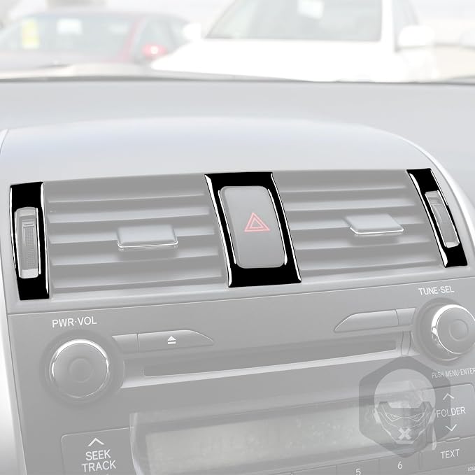 Glossy Bright Piano Black Car Dashboard Central AC Vent Rotary Control Panel Emergency Warning Light Button Sticker Interior Trim Compatible with Toyota Corolla 2009-2013 Auto Trim Accessories