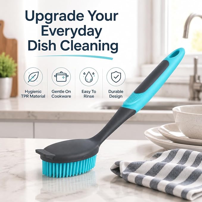 2-Pack Dish Brush with Handle, Kitchen Dish Scrubber Soft Dishwashing Brush for Cleaning Pots, Pan, Sink