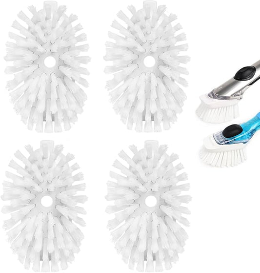 Dish Brush Refill Head 4 Pack Compatible with OXO Dish Brush Head | Stiff nylon bristles, built-in scraper, twist-to-replace mechanism, durable plastic, for soap dispensing models