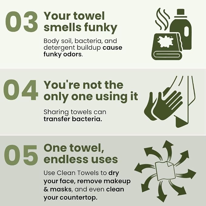 Clean Skin Club Bamboo Viscose Clean Towels® XL 100% USDA Biobased Face Towel, Disposable Face Towelette, Makeup Remover Dry Wipes, Ultra Soft, 50 Ct, 1 Pack