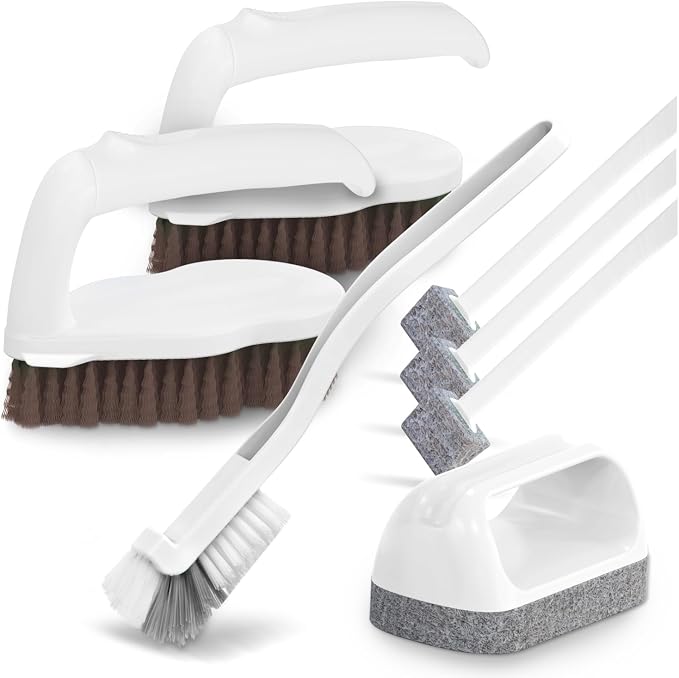 Holikme 7 Pack Cleaning Brush Scrub Brush Kitchen Brush for Floor,Brown | Deep Cleaning Brush Set, Scrub Pads with Scraper Tip for Pool Walls, Bathroom, Grout, Floor, Bike, Tub, Shower
