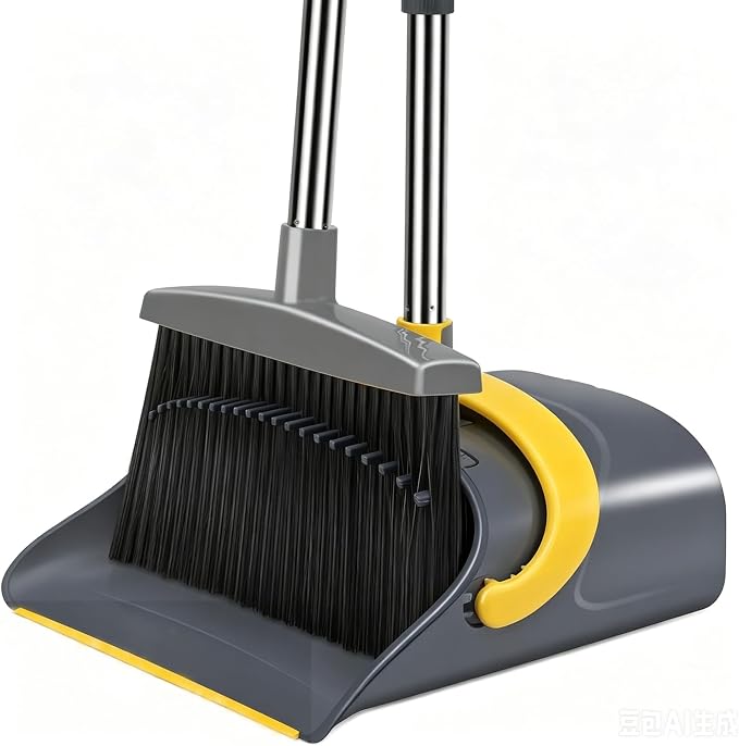 Broom and Dustpan Set, Self-Cleaning, Upright Storage, 2-in-1 Combo | Home and Kitchen Use