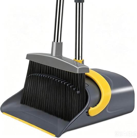 Broom and Dustpan Set, Self-Cleaning, Upright Storage, 2-in-1 Combo | Home and Kitchen Use