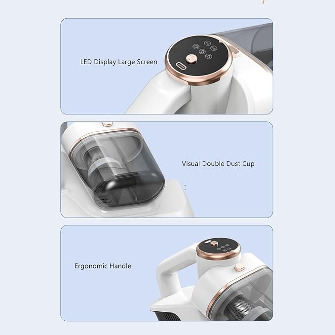 Srliya Mattress Vacuum Cleaner 10Kpa Strong Suction 3 Gears Adjustment LED Screen Handheld Fabric Cleaner for Sofa Bed