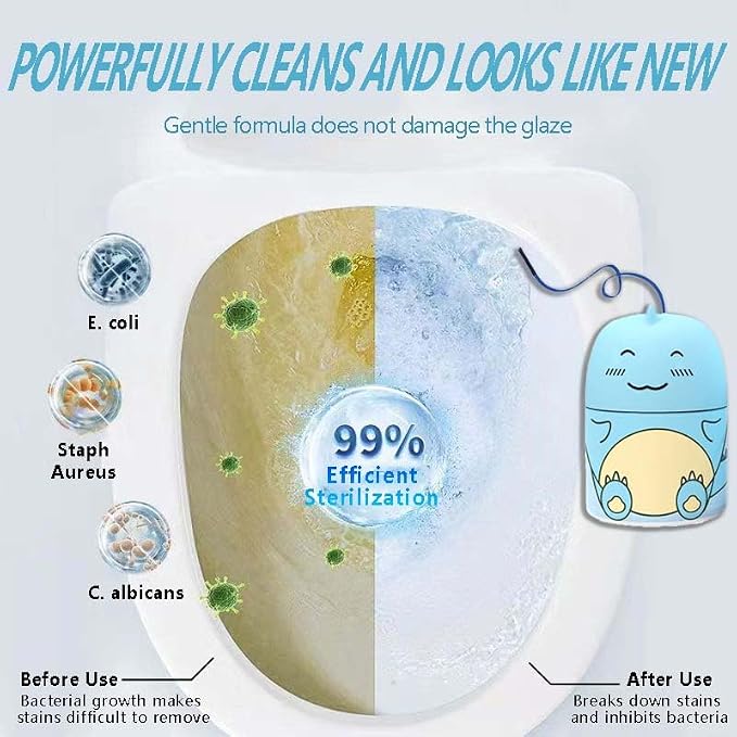 Toilet Bowl Cleaner Bottle for Tank Cleaner Blue Cute Dinosaur Long Lasting Automatic Toilet Clean Deodorizer Decorative Household Bathroom Cleaning Supplies-Marine Scent