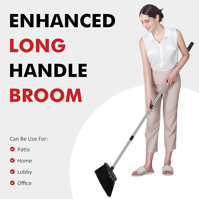 NACENA Heavy Duty Broom, 55 Inch Long Handle Outdoor Large Angle Brooms, Commercial Broom for Sweeping Indoor, for Home Garage Kitchen Office Courtyard Lobby Patio Lawn Concrete, 4 Pack (Black)