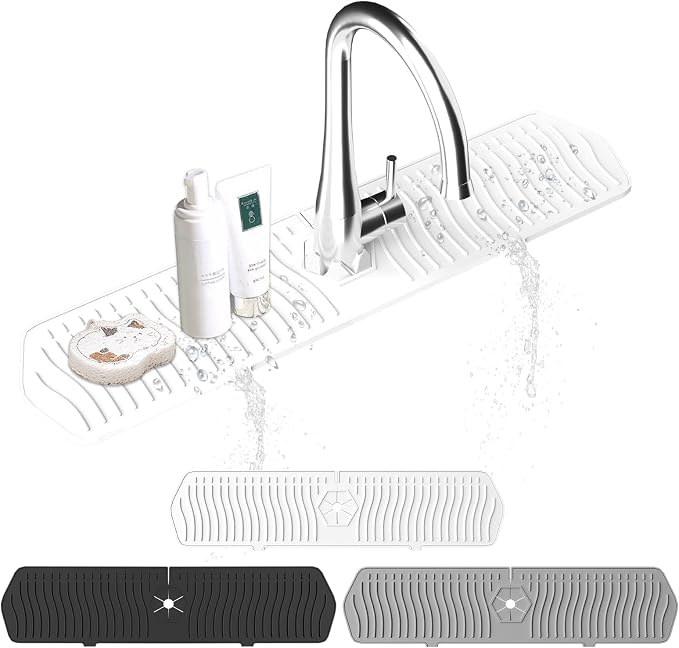 EBIGIC Kitchen Sink Splash Guard-24 x 5.8'' Ultrathin Silicone Sink Mat Splash Guard fit for Countertop, Bathroom,Farmhouse,RV (White)