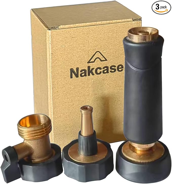 Brass Hose Nozzle, Adjustable Twist hose Sprayer, High Pressure Hose Nozzle with On-Off Valve, Leakproof Operation 3/4" Connector, Jet Sweeper Nozzle for Patio and Pet, Car Washing, 3 Pack