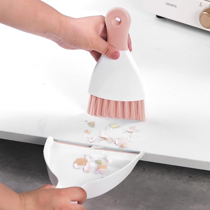 NACENA Mini Dustpan and Brush Set 2 Pack, Small Broom and Dustpan Set Dust Pan and Mini Hand Broom Dustpan and Broom Combo Compact for Home Table Keyboards Sofa Kitchen, Pink