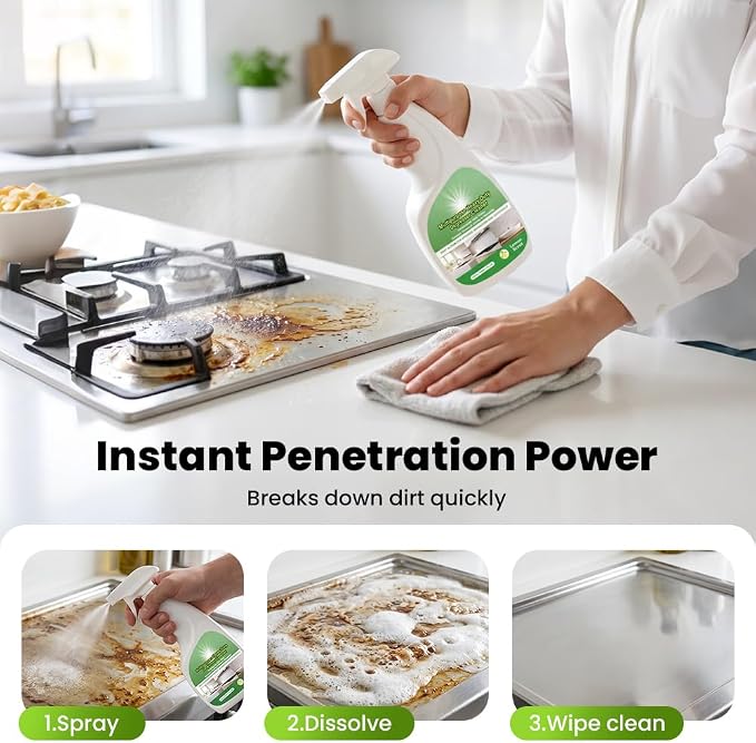 Oven Cleaner Heavy Duty Degreaser Spray for Kitchen Stove | 2026 New 17oz Kitchen Degreaser Spray and Microwave Cleaner, Multipurpose Grease Cleaner for Oven Hood Microwave
