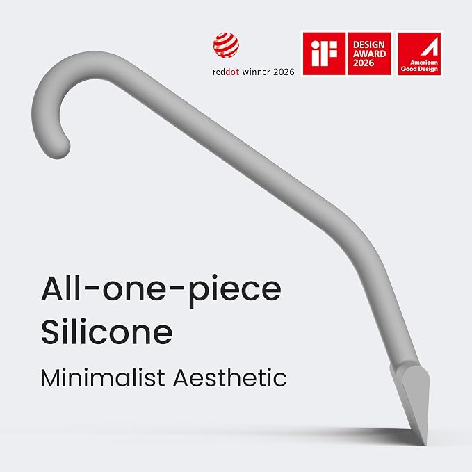 dancemoon JustHang Shower Squeegee with Built-in Hook, 10-Inch Gray | Award-Winning Design, All-One-Piece Soft-Touch Silicone, for Glass Door, Bathroom, Window, Mirror, Tile Wall, Car