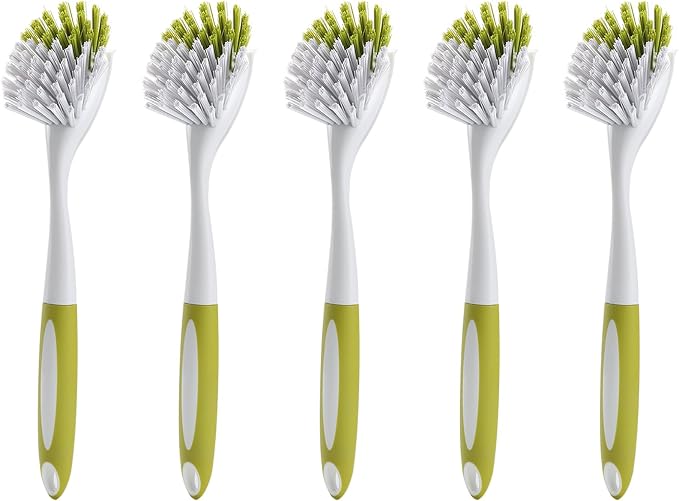 Dish Brush with Handle, Stiff Bristles Dish Scrubber for Pots, Pans & Sink Cleaning, 5 Pack