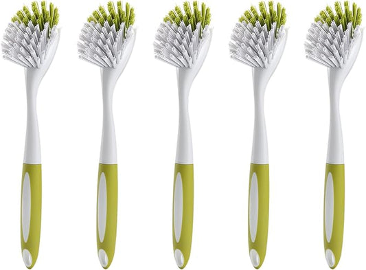 Dish Brush with Handle, Stiff Bristles Dish Scrubber for Pots, Pans & Sink Cleaning, 5 Pack