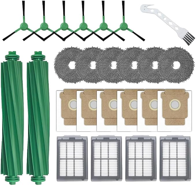 Accessories Kit for iRobot Roomba 505X Combo/Plus 405 Combo/505 Combo Robot Vacuum Cleaner, Replacement Parts Include 2 Main Brushes,6 Side Brushes,6 Dust Bags,6 Mop Pads, 4 Filters,1 Cleaning Tool