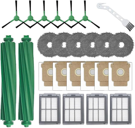 Accessories Kit for iRobot Roomba 505X Combo/Plus 405 Combo/505 Combo Robot Vacuum Cleaner, Replacement Parts Include 2 Main Brushes,6 Side Brushes,6 Dust Bags,6 Mop Pads, 4 Filters,1 Cleaning Tool