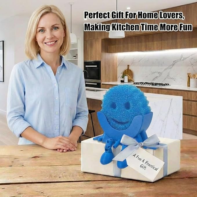 Creative Drainage Sponge Holder: Traceless Glue, 3D Printed Funny Kitchen Sink Holder, Keeps Sponge Dry – for Scrub Daddy (1, Blue)
