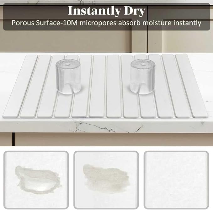 Extral Large Stone Dish Drying Mats for Kitchen Counter, 28"(L)×16"(W) Quick Dry Dish Drying Mat, Collapsible Eco-Friendly Absorbent Diatomaceous Earth Mat for Dishes Cups, Match Any Countertop