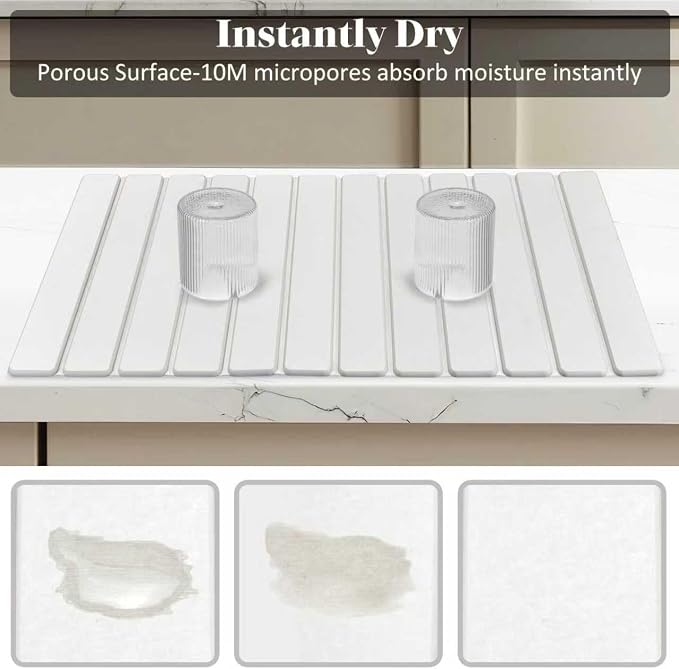 2 PCS Extra Large Stone Dish Drying Mat for Kitchen Counter, Foldable Quick Drying Dish Mats, Super Absorbent Drying Pad, Kitchen Counter Mats for Dishes, Bottles, Cups(White 28"×16" & 8"x4")